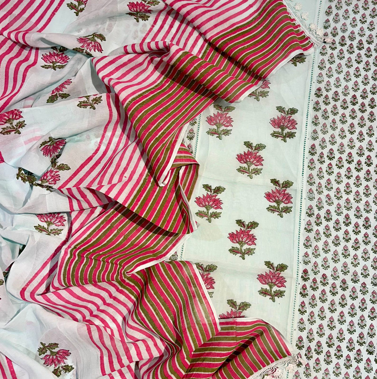 Mulmul Chanderi Hand Block Suit Set