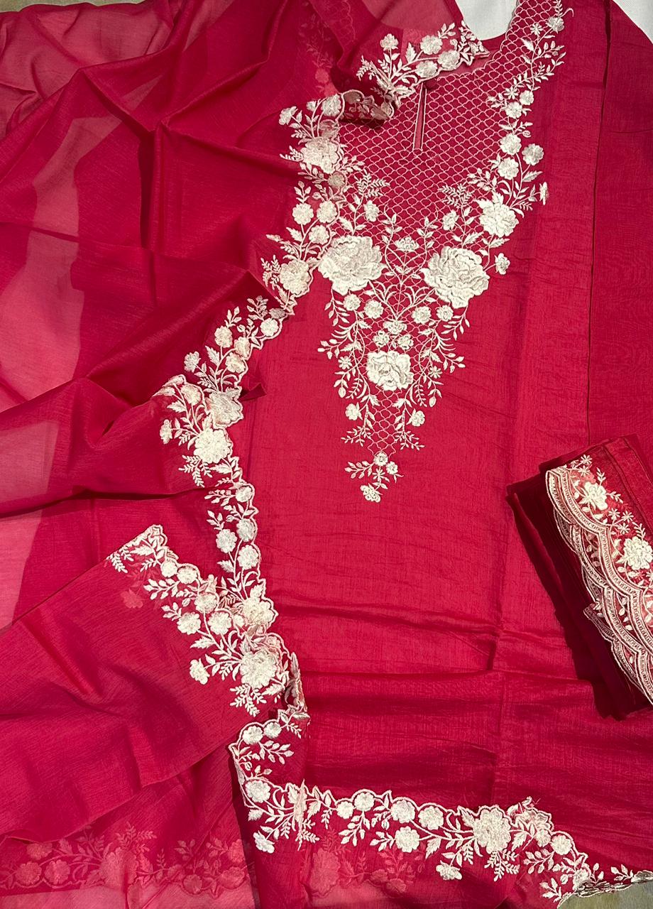 Pure Mulmul Thread Embroidery Suit Set