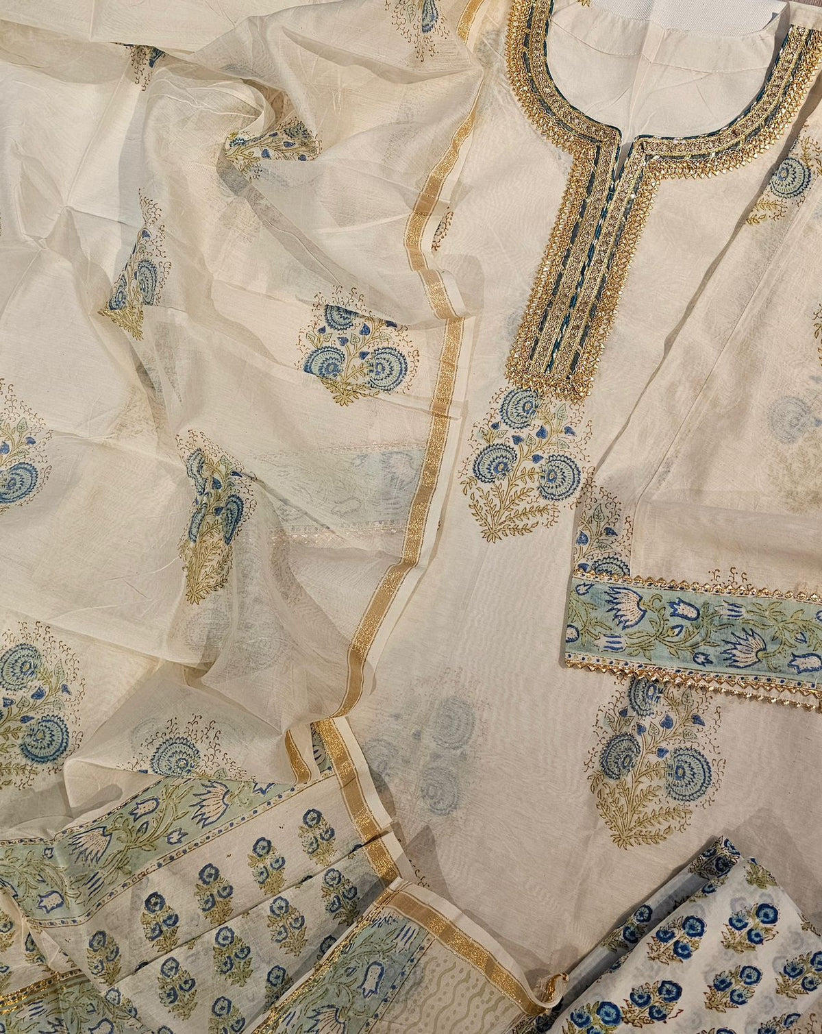 Chanderi Hand Block Border Work Suit Set