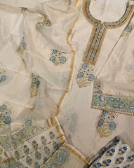 Chanderi Hand Block Border Work Suit Set