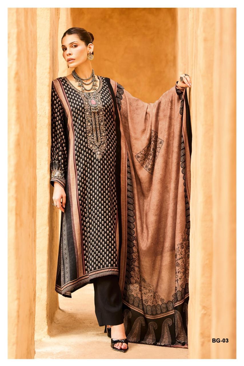 Bagh Print Embroidery Muslin Suit Set