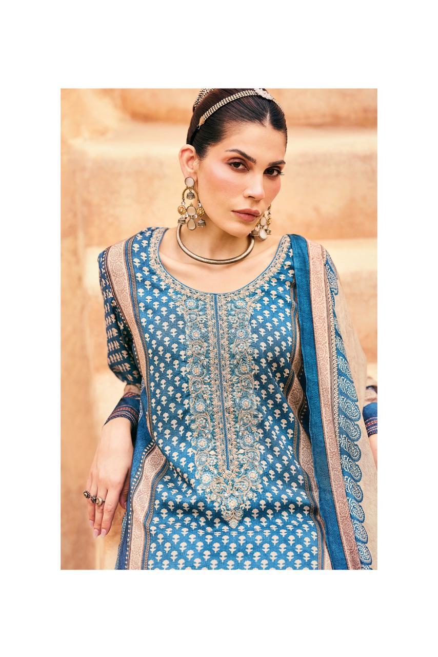 Bagh Print Embroidery Muslin Suit Set