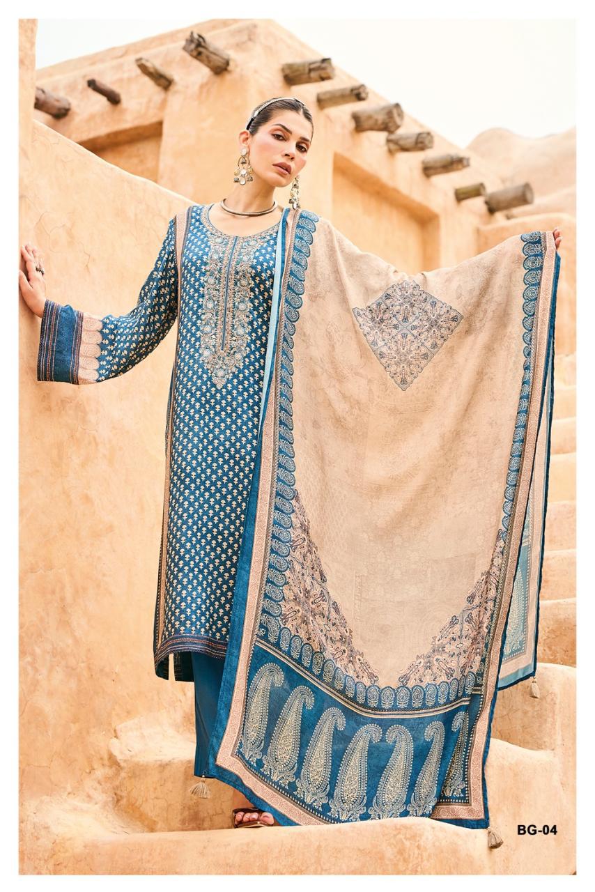 Bagh Print Embroidery Muslin Suit Set