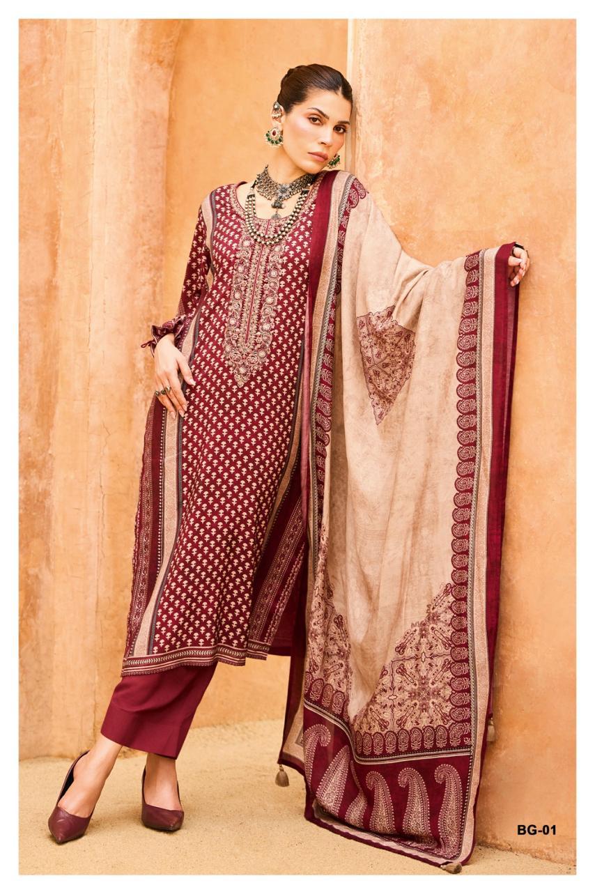 Bagh Print Embroidery Muslin Suit Set