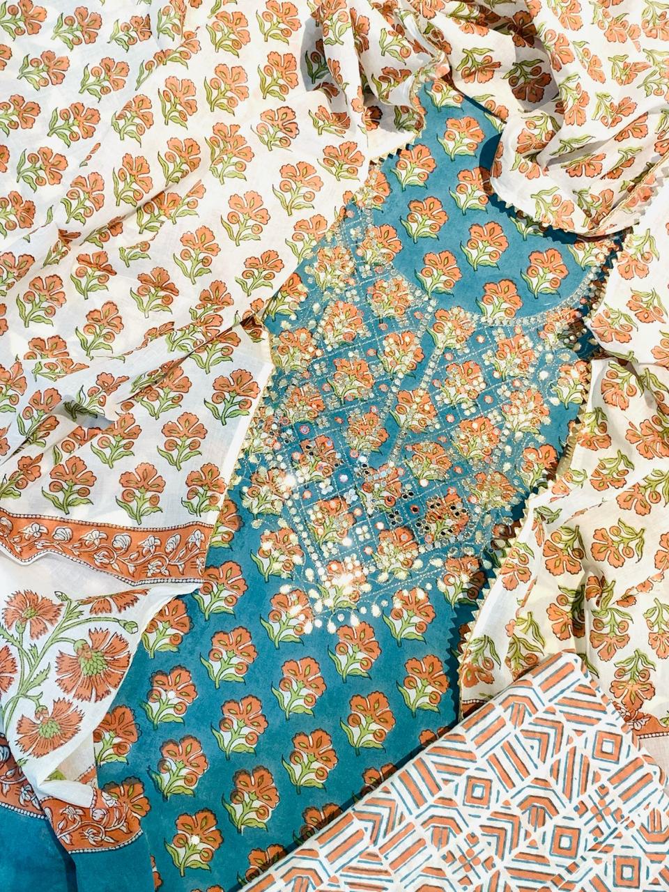 Block Print Embroidery Cotton Suit Set