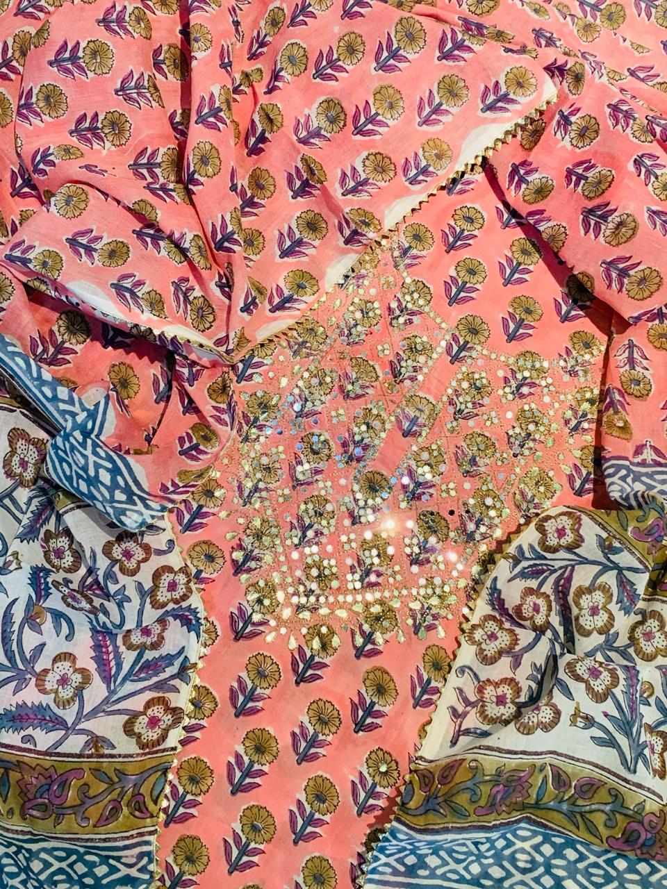 Block Print Embroidery Cotton Set
