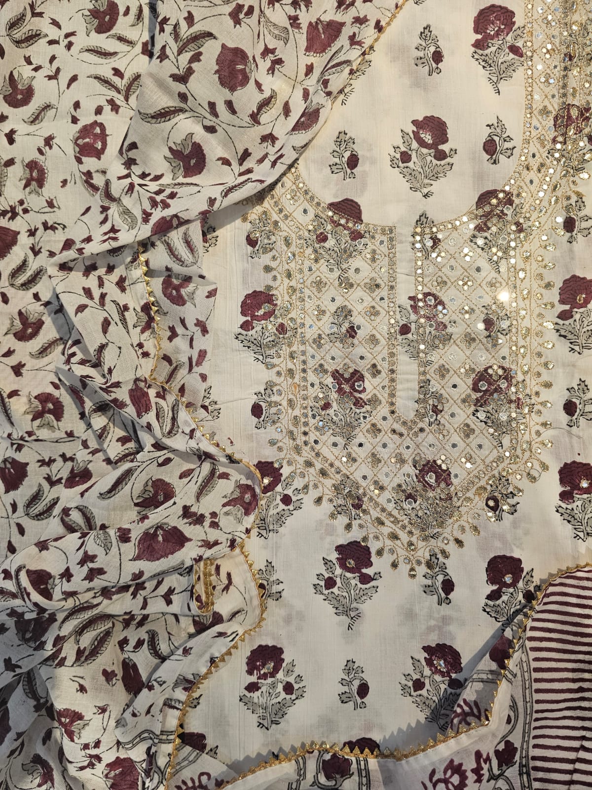 Block Print Embroidery Cotton Suit Set