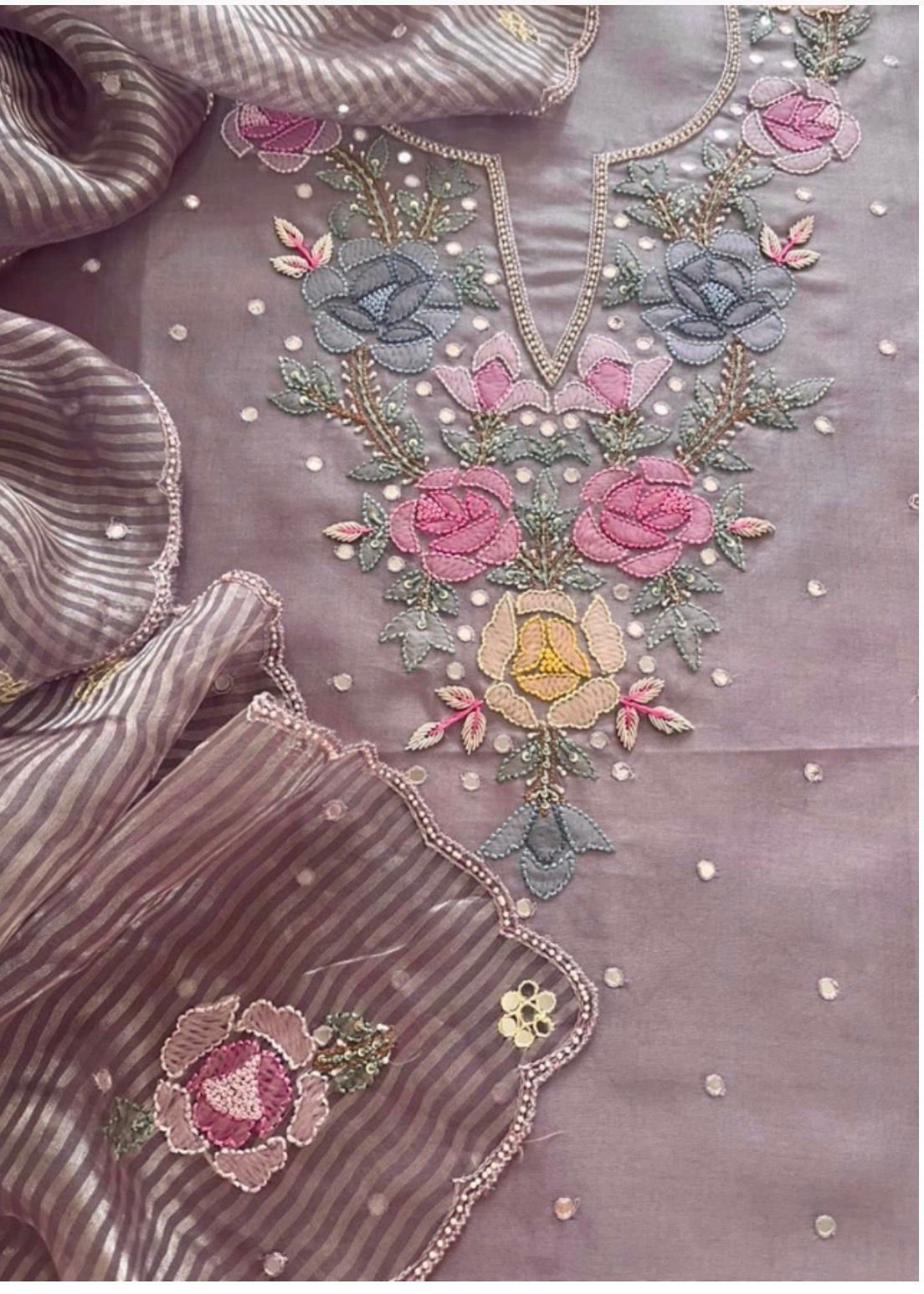 Organza Thread Embroidery Suit Set