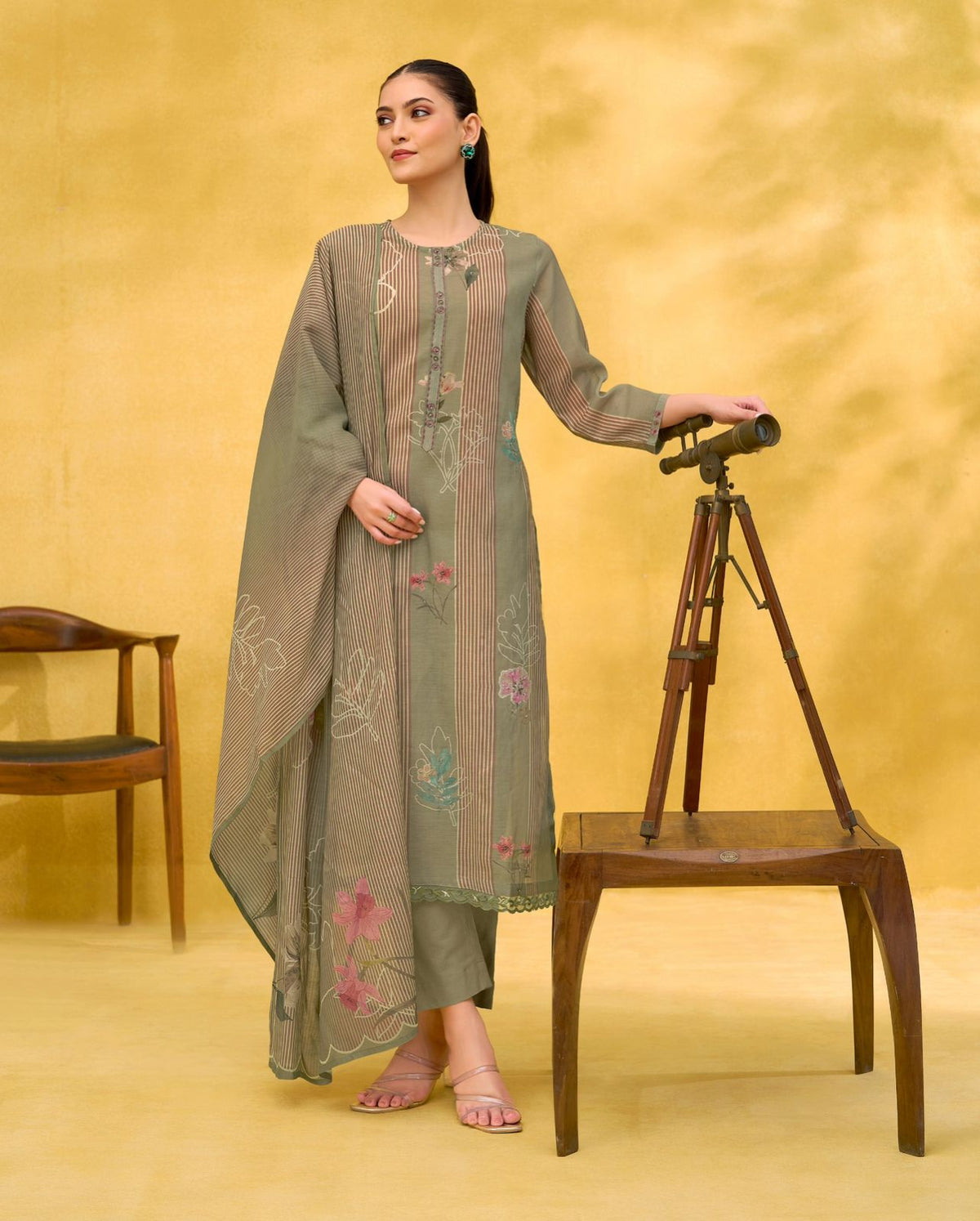 Mulmul Floral Hand Work Suit