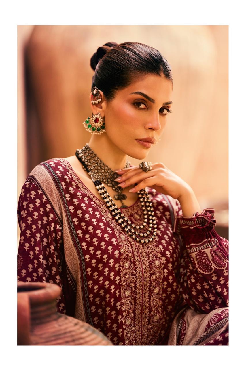 Bagh Print Embroidery Muslin Suit Set