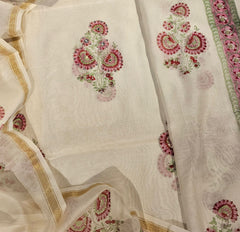 Chanderi Hand Block Hand Work Suit Set
