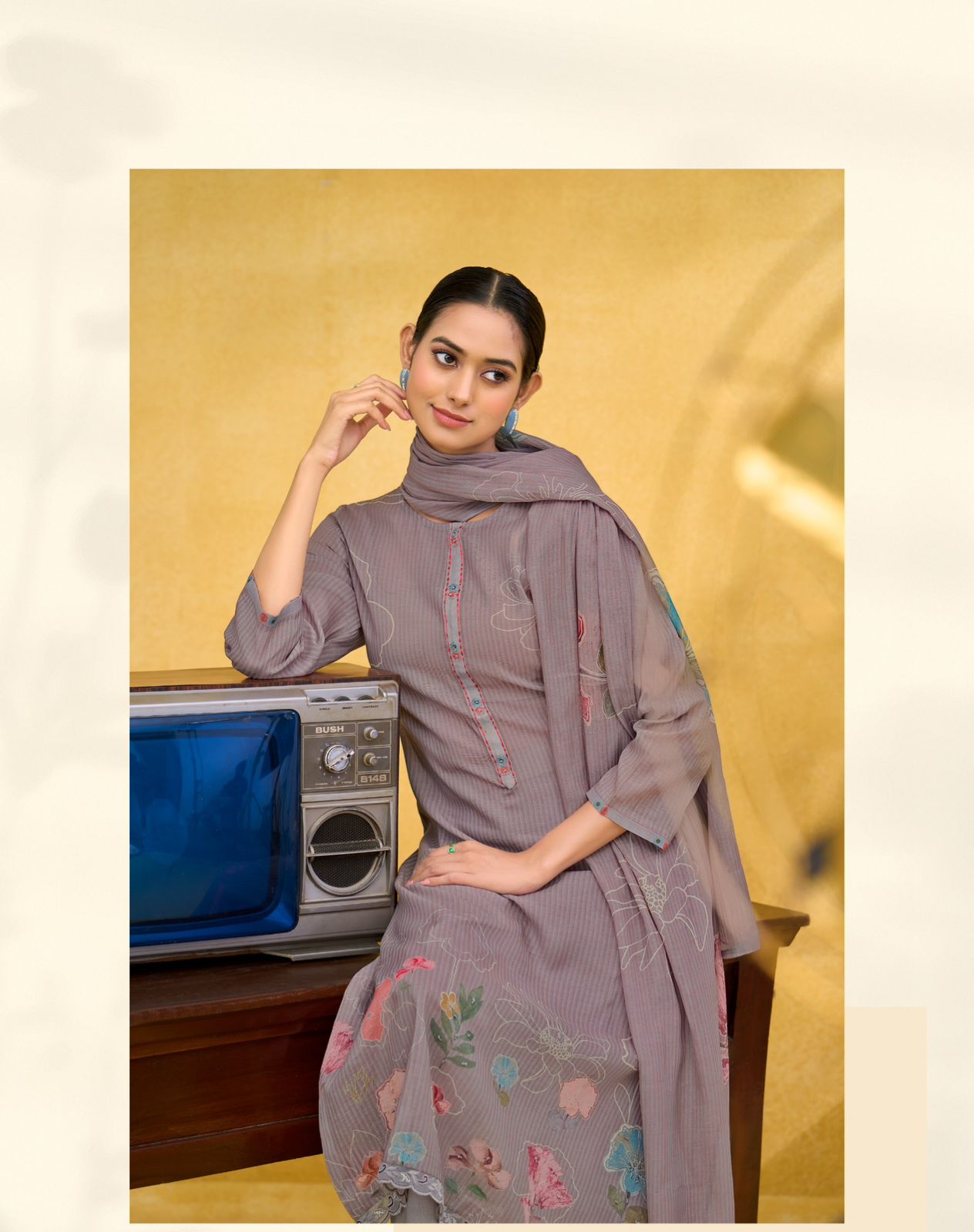 Mulmul Floral Hand Work Suit Set