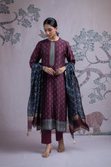SILK PRINTED EMBROIDERY MAROON SUIT