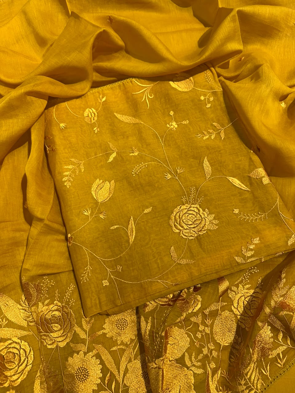 Mulmul Chanderi Parsi Thread Embroidery Suit Set