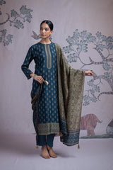 SILK PRINTED BLUE SUIT SET