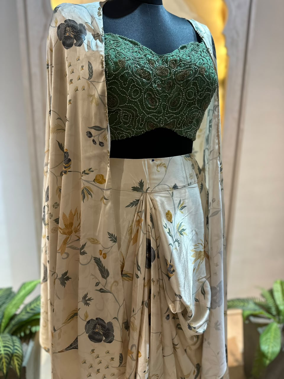 Cape Set With Embroidery Blouse