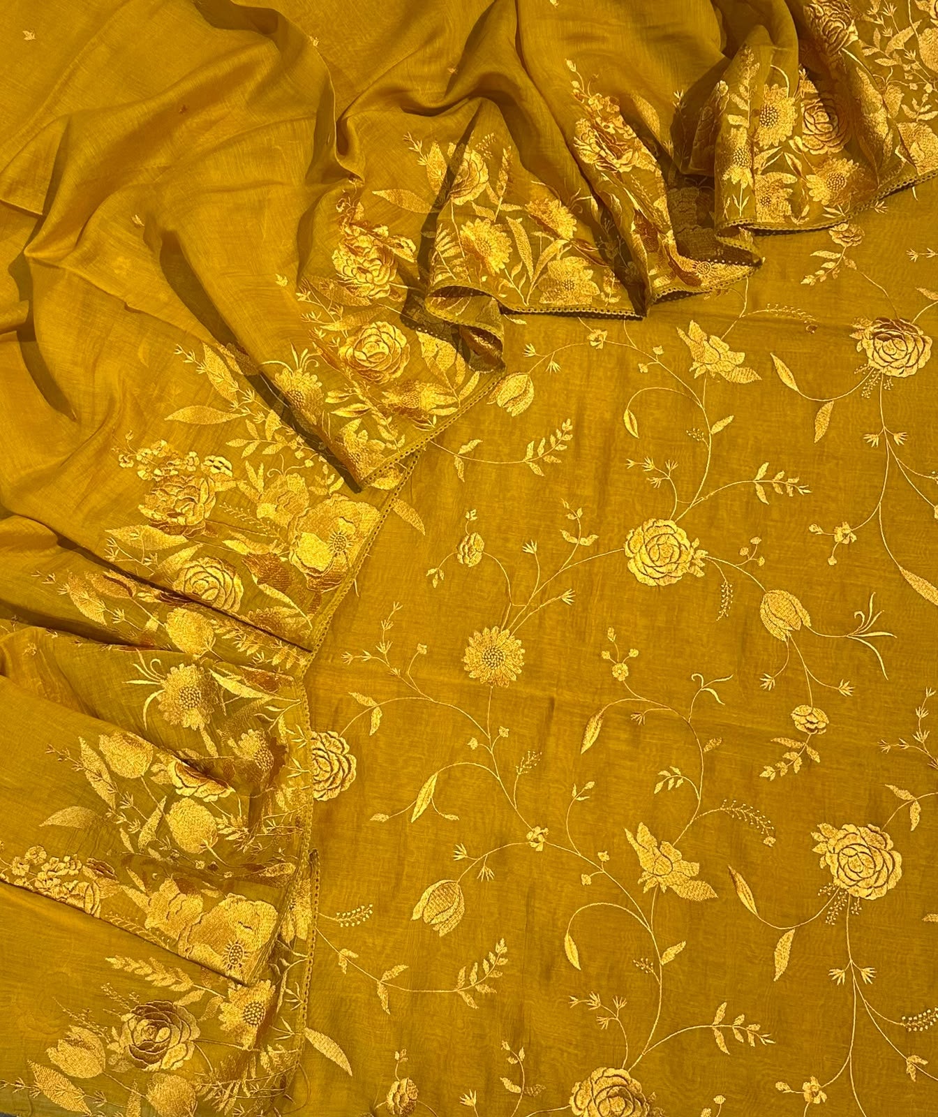 Mulmul Chanderi Parsi Thread Embroidery Suit Set