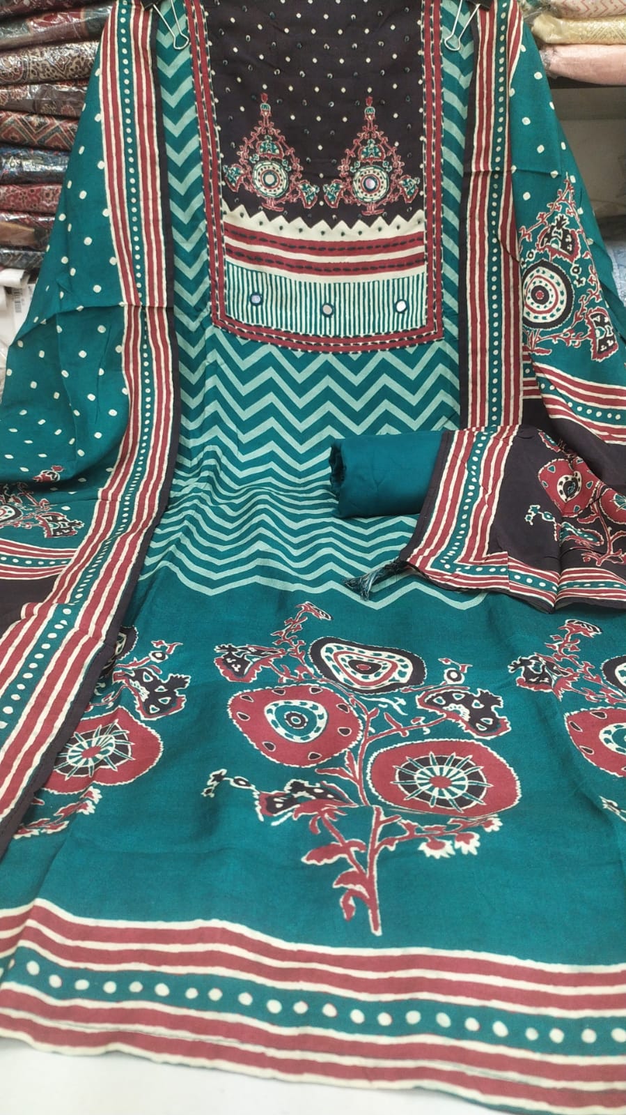 Modale Ajrakh Embroidered Kurta Set