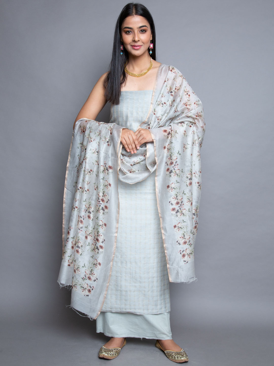 Grey Gota Anarkali With Pants And Dupatta – Naaz By Noor