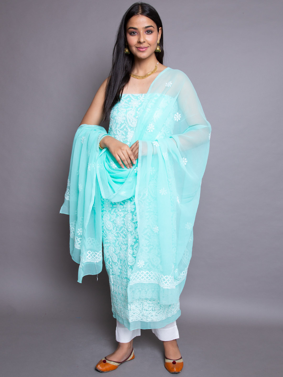 Chikankari Lakhnavi Beautiful Gown With Embroidery With Pure Dupatta –  KHAADI FACTORY